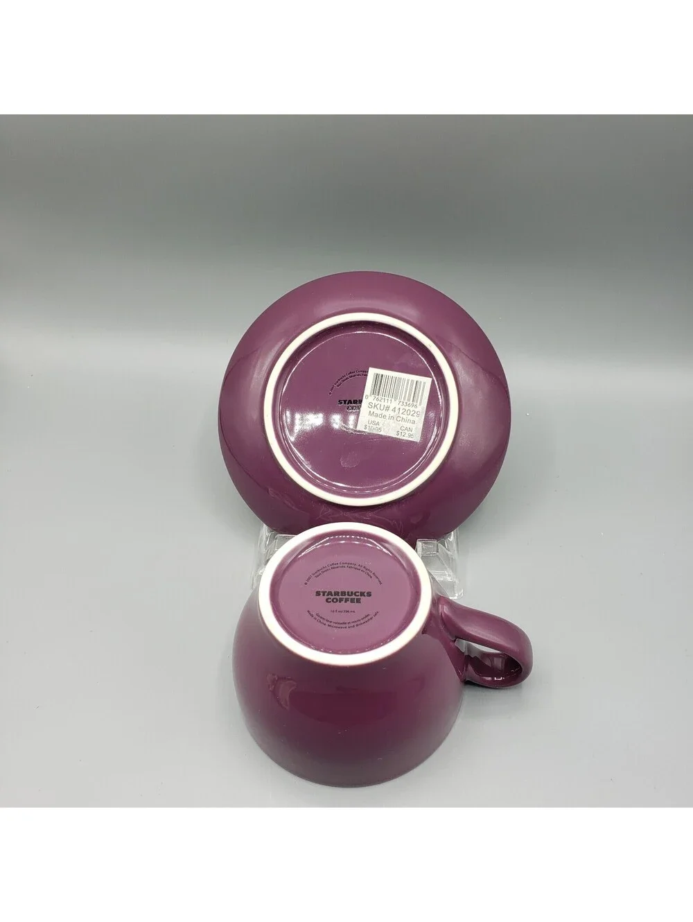 Starbucks Plum Embossed White Leaf  Teacup & Saucer 10oz 2007 Coffee Cup Mug Tea